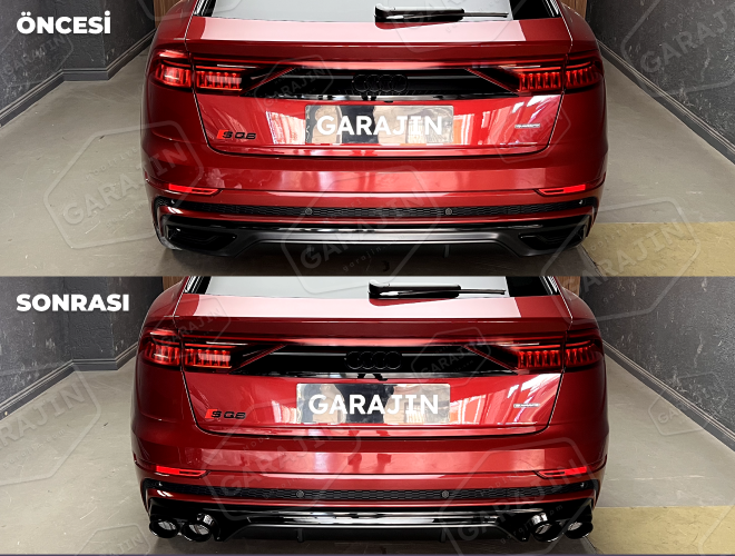 Audi Q8 (2018-Sonrası) RSQ8 Siyah Difüzör ve Egzoz Seti